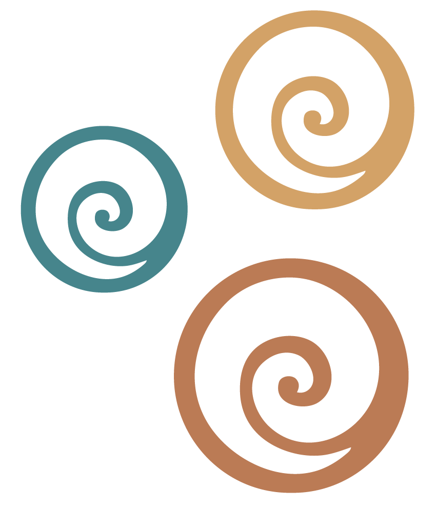 A collection of Koru motifs, belonging to Koru Allied Therapies Pty Ltd.